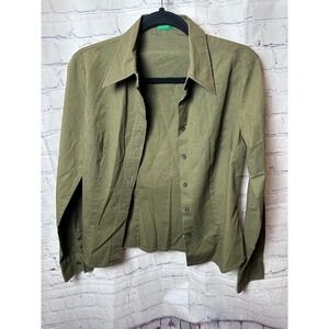 United Colors of Benetton Olive‎ Green Button Down Long Sleeve Shirt